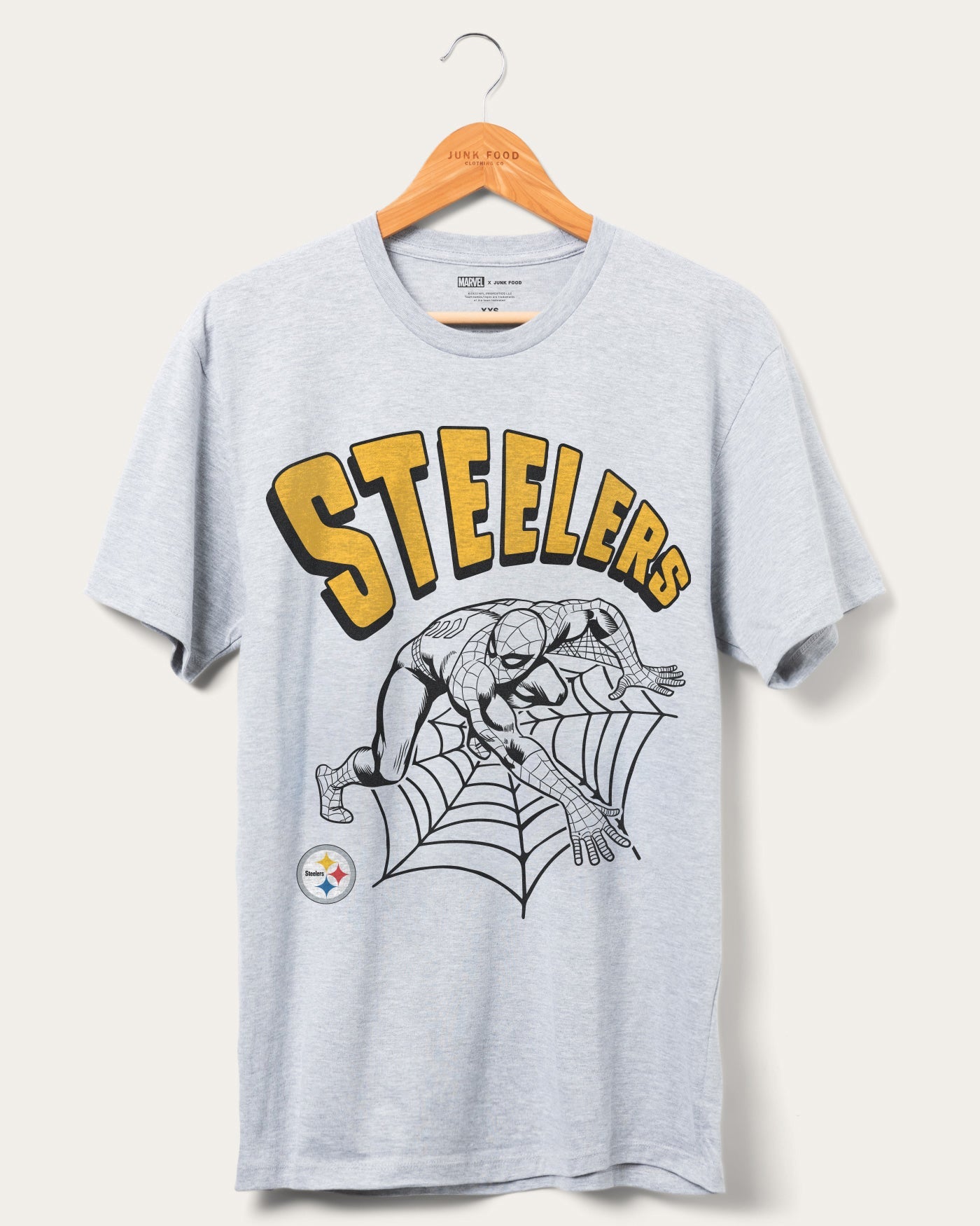 

Футболка Steelers Spider-Man Web Slinger Junk Food Clothing, цвет heather grey