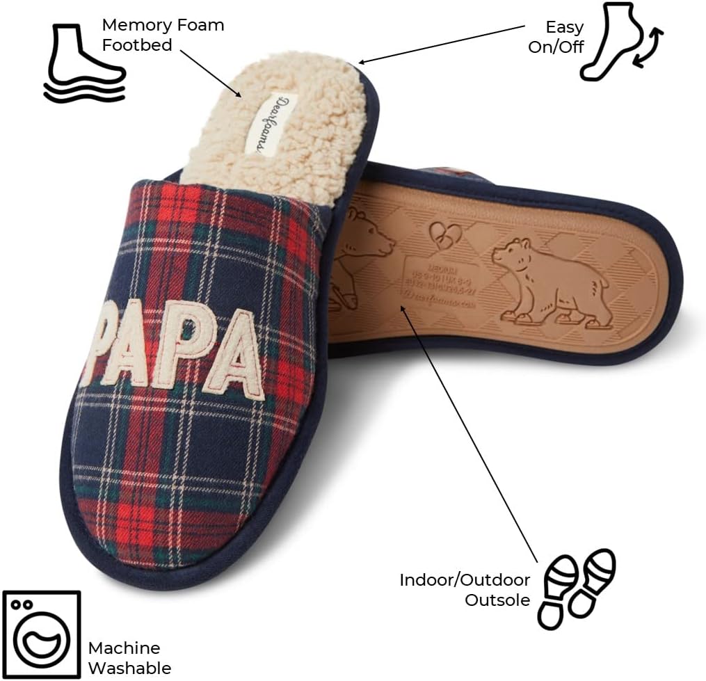 Мужские тапочки Dearfoams Matching Family Holiday Papa Bear с вышивкой, отделка шерпой, модель Moc Toe, темно-синий — фото 4