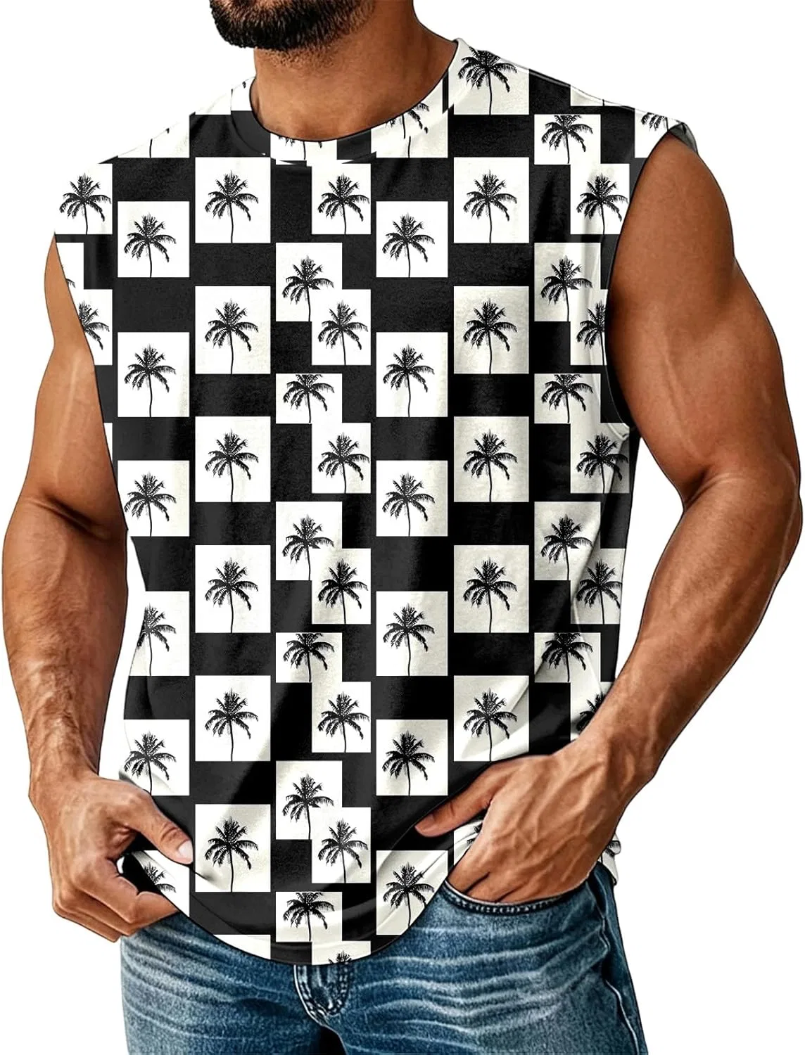 Мужской топ-безрукавка с пальмами, Generic, A Black Palm Tree
