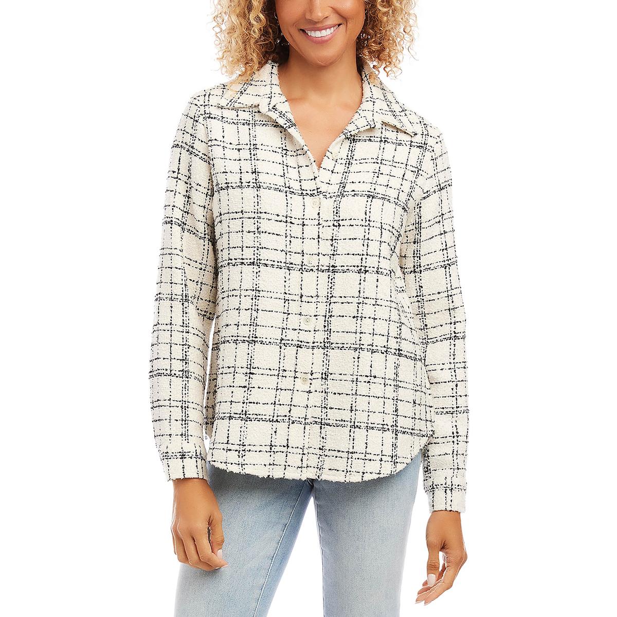

Женский твидовый клетчатый топ на пуговицах Karen Kane, цвет ivory plaid