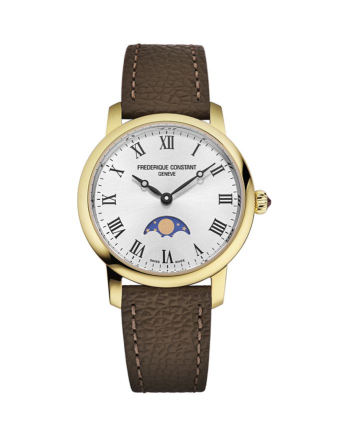 

Классические кварцевые часы с фазой луны, 30 мм Frederique Constant, коричневый