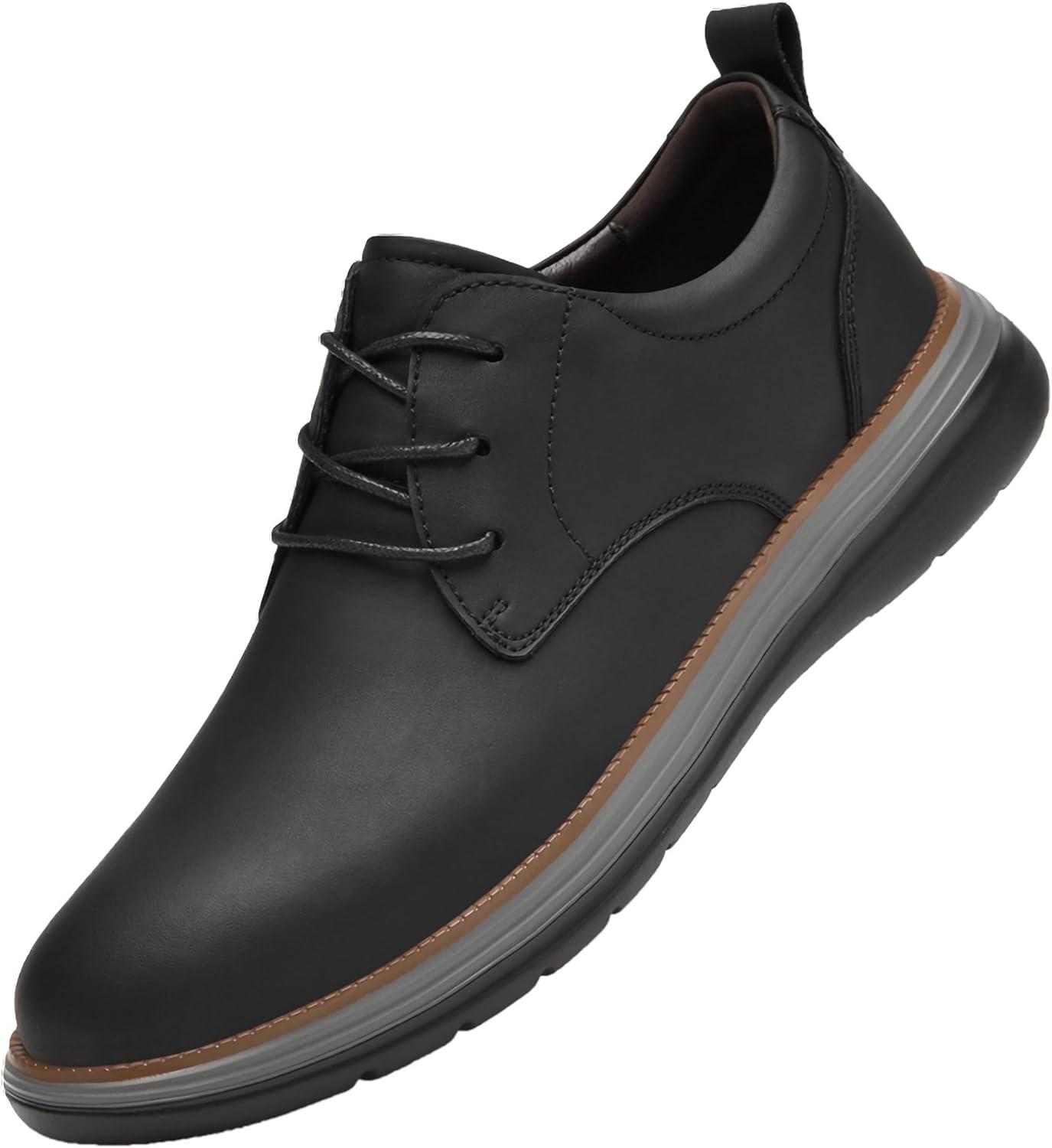 

Мужские кроссовки из кожи для повседневной носки, прогулок, с противоскользящей и износостойкой подошвой, легкие Laximu, черный