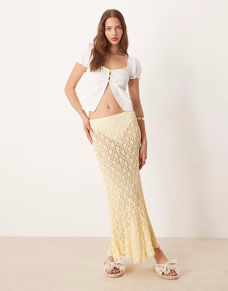 

Юбка миди из прозрачного кружева с гофрированным краем Asos Design, светло-кремовый