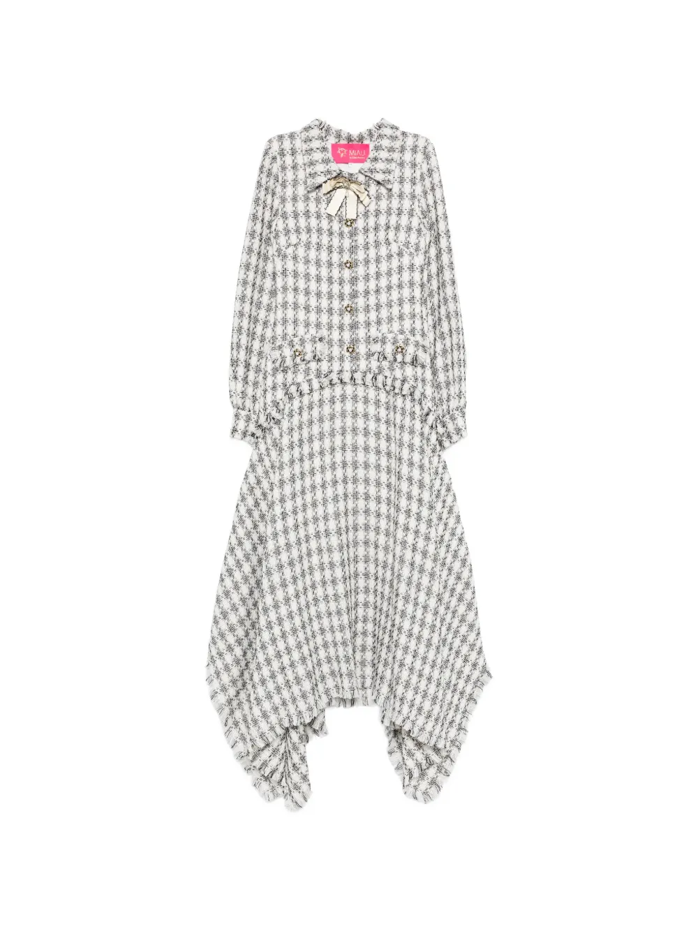 

Асимметричное платье Magnolia с бантом на шее и отделкой бахромой Miau By Clara Rotescu, белый