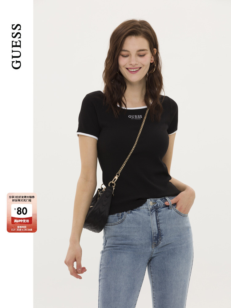 

Футболка Guess с вышитым логотипом, черный