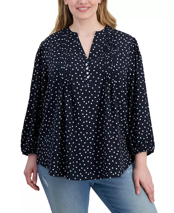 

Блузка с точками и защипами с рукавом 3/4 Plus Size Tommy Hilfiger, синий