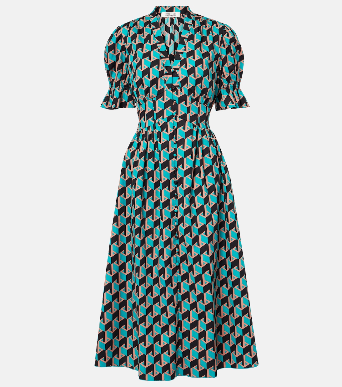 

Платье миди из хлопка с принтом Эрики Diane von Furstenberg, Intermission Geo Sig Turquoise