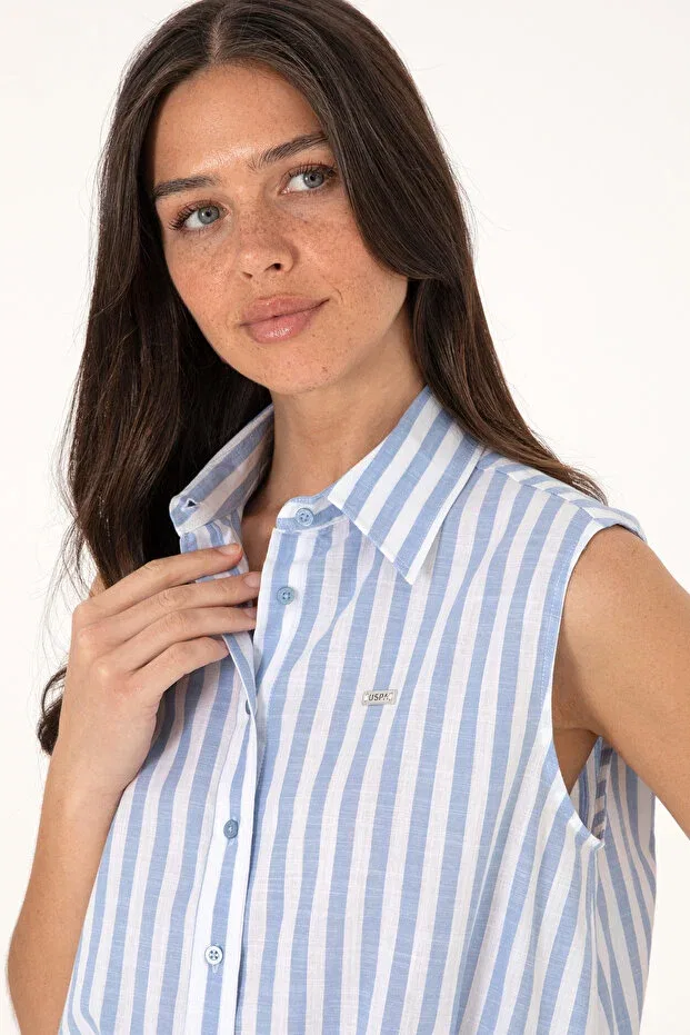 Женская рубашка с коротким рукавом хлопковая U.S. Polo Assn., Blue — фото 2