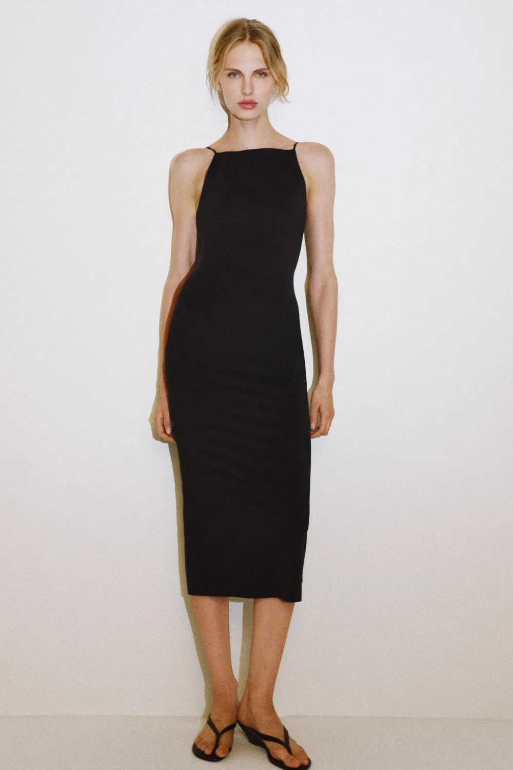 Платье миди из полиамидной смеси ZARA, Black