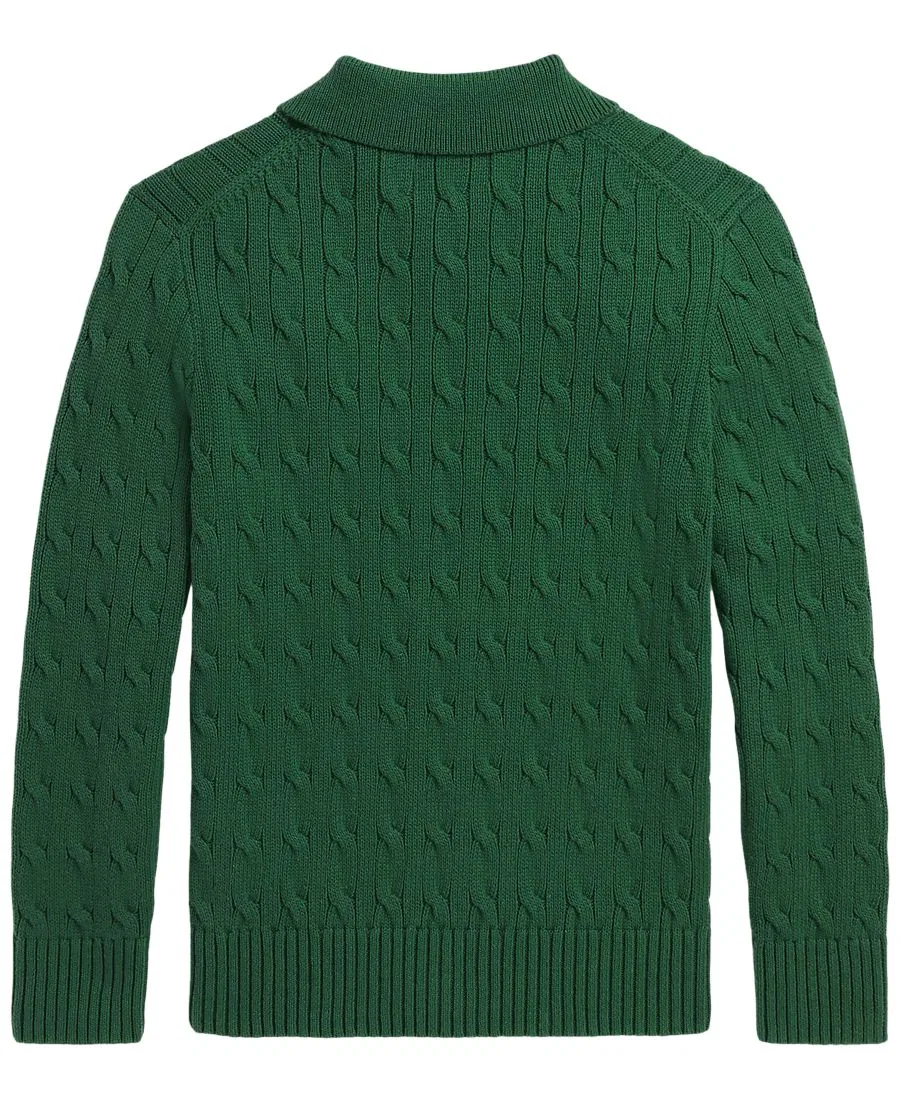 Свитер из хлопка с косами, с длинным рукавом, поло Polo Ralph Lauren, Verano Green — фото 2