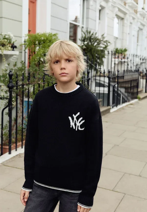 Свитер из хлопка Regular fit crew neck Next, черный — фото 2
