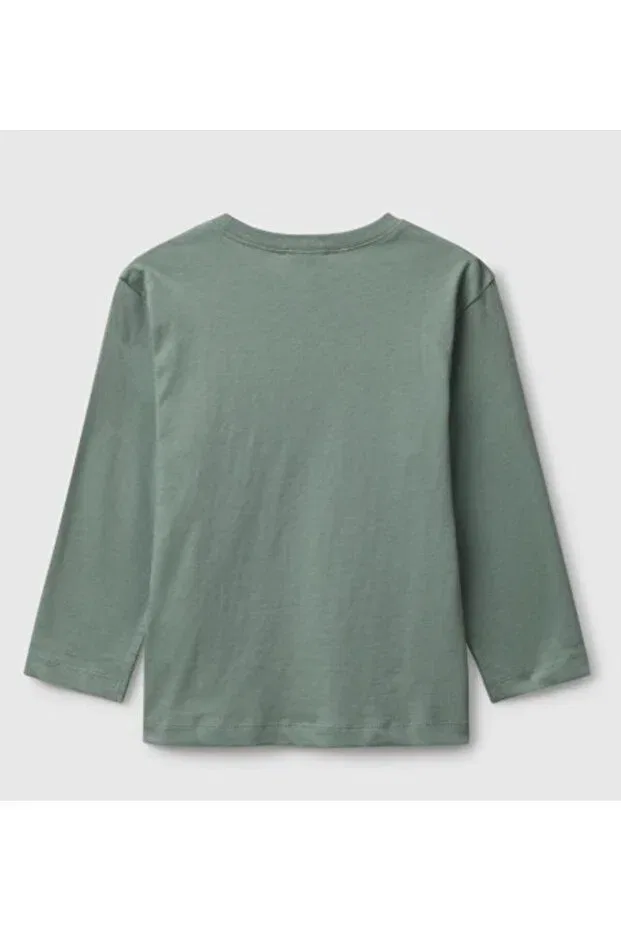 Детская футболка для мальчиков с принтом с длинным рукавом United Colors Of Benetton, Green — фото 2
