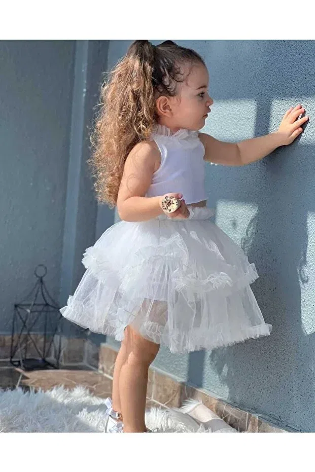 Детское платье-туту с воланами Barbie Tutu Dress Set Süslüm Kids, White — фото 2
