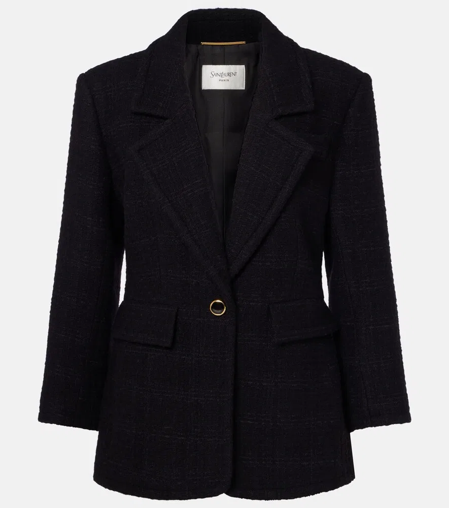 Твидовый жакет из шерстяной смеси Saint Laurent, черный