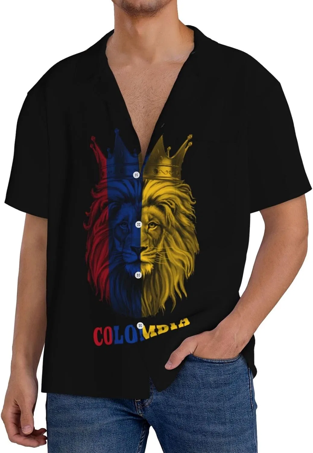 Мужская повседневная рубашка с коротким рукавом King Lion Colombia Flag, Black