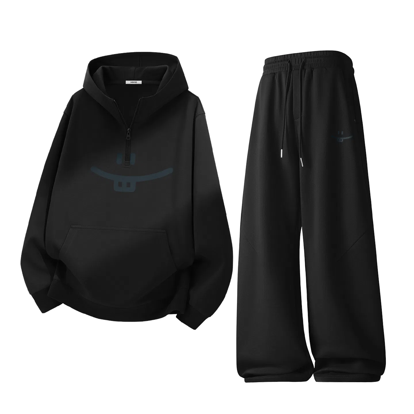 Детский комплект худи и спортивных штанов с капюшоном MINISO, Black B Simple Smile Drawing