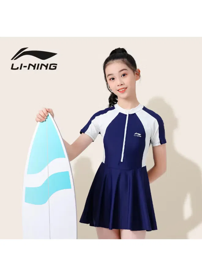 Купальник детский слитный с длинным рукавом для девочек Li-Ning, синий