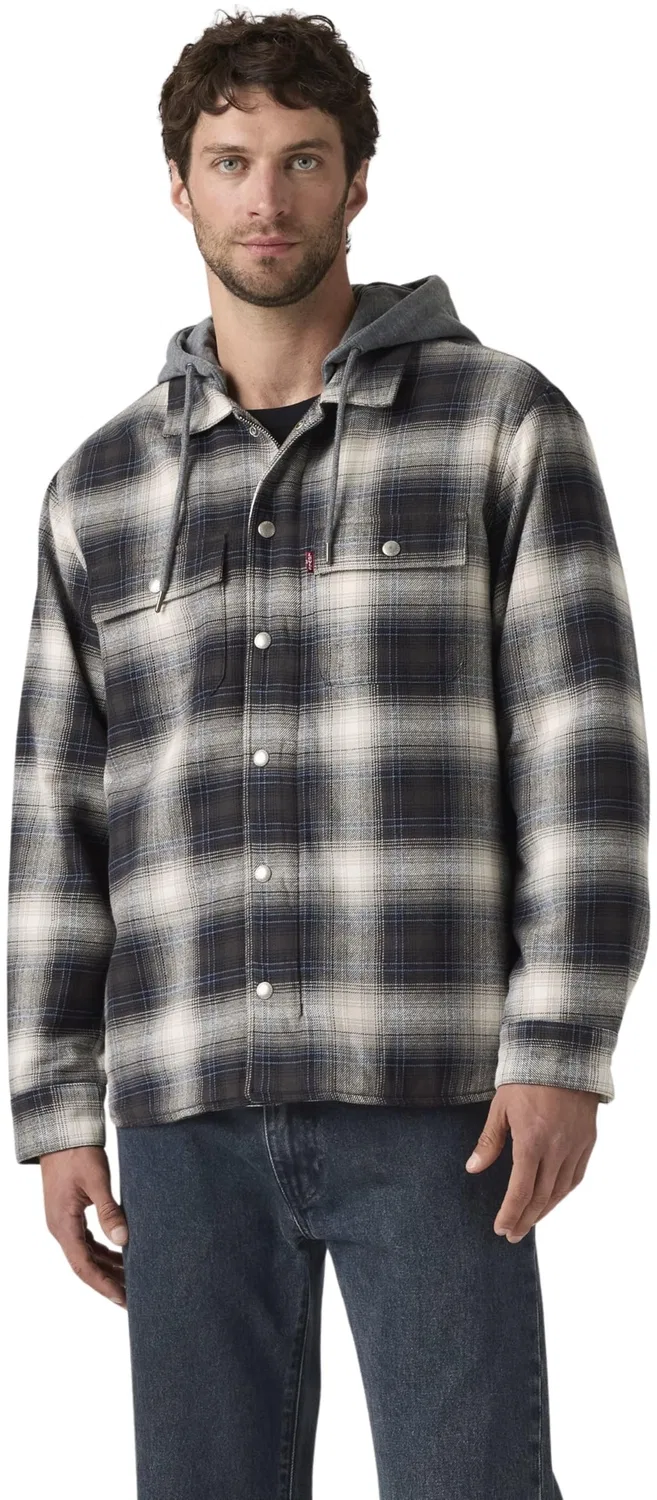 Мужская куртка на флисе с фланелевой отделкой Francisco Levi's, Warwick Plaid Dark Phantom - Grey