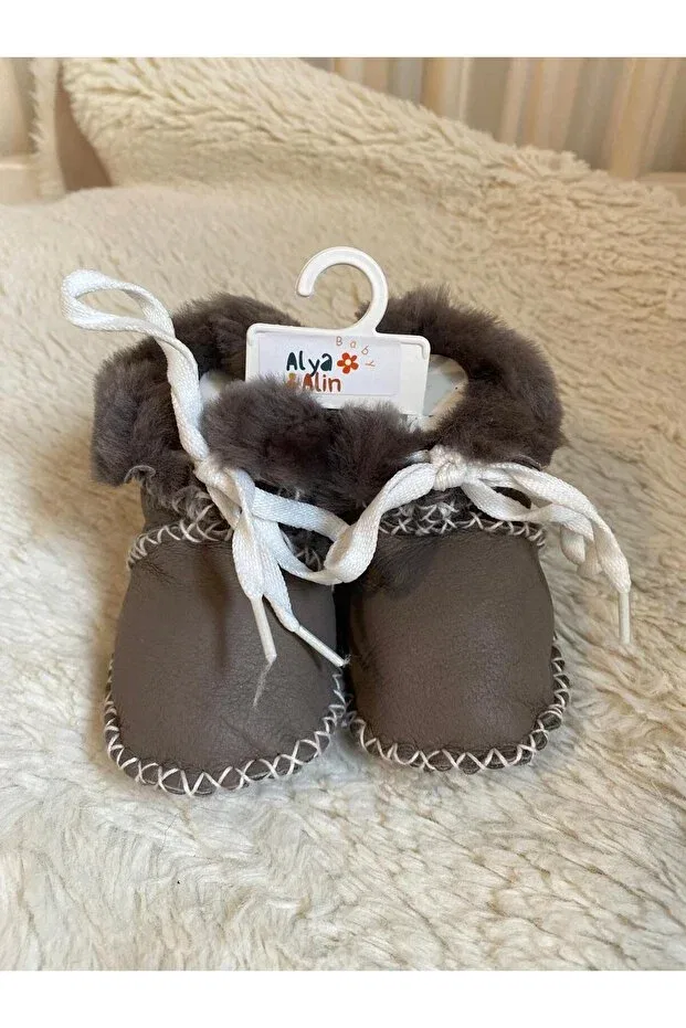 Детские ботинки на шнуровке из натуральной кожи Alya&Alin Baby, Taupe