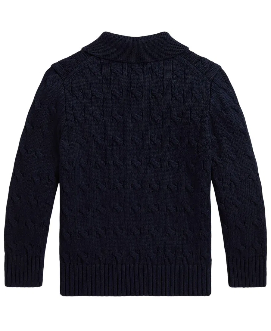 Свитер поло с косами из хлопка, модель Cable-Knit Cotton Polo Sweater Polo Ralph Lauren, Navy — фото 2