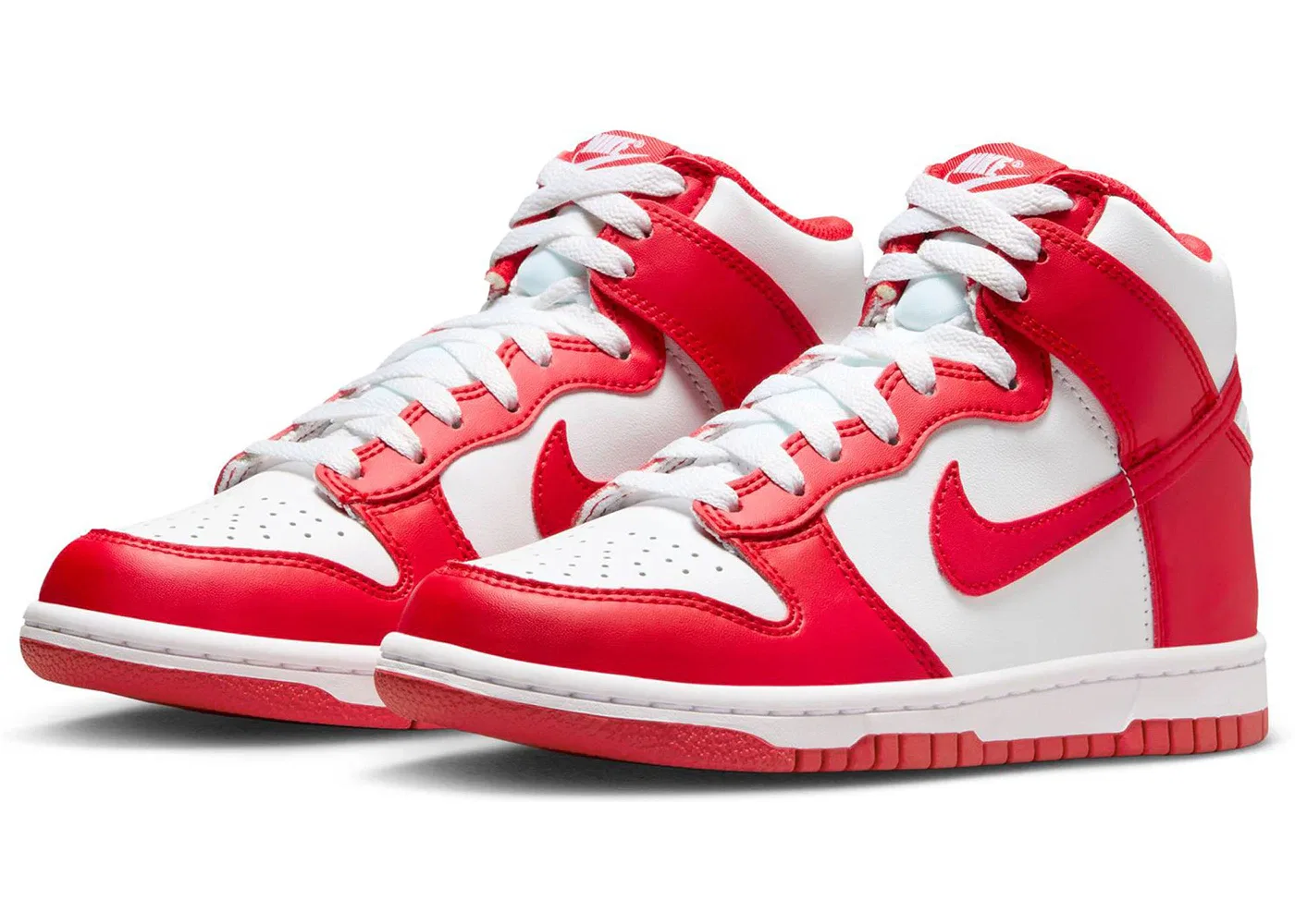 Детские кроссовки высокие с длинным шнурком Nike Dunk High Nike, White University Red — фото 2