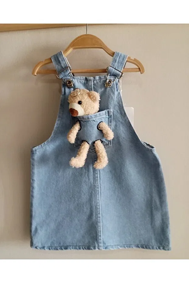 Детский комбинезон из денима Teddy bear detailed slopet dress Minnie Baby, Blue