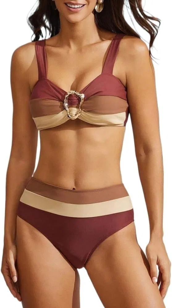 Женский бикини-сет с цветочным принтом, Colorblock, High Waist, Multicolor