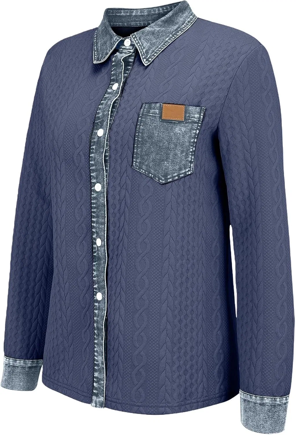 Женский свитшот с джинсовым воротником, модель Western Layered Tops, синий — фото 4