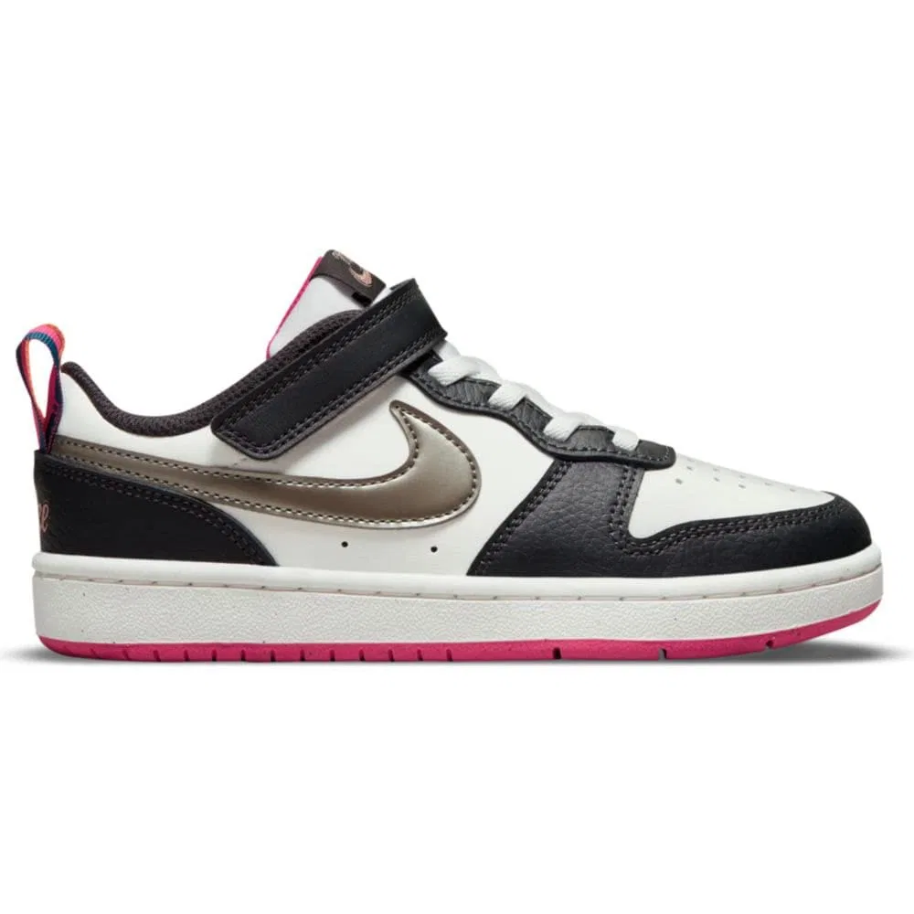 Детские кроссовки для мальчиков с кожаным верхом NIKE Court Borough Low 2 Se NIKE, Summit White Mtlc Pewter Off Noir