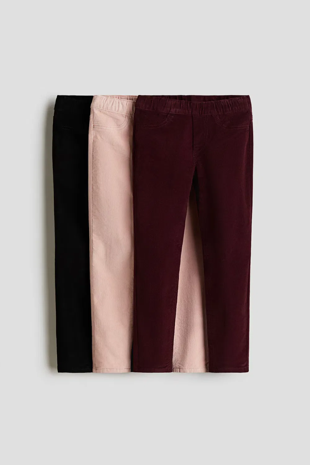 Комплект из 3 вельветовых леггинсов H&M, Schwarz/Hellrosa/Dunkelrot