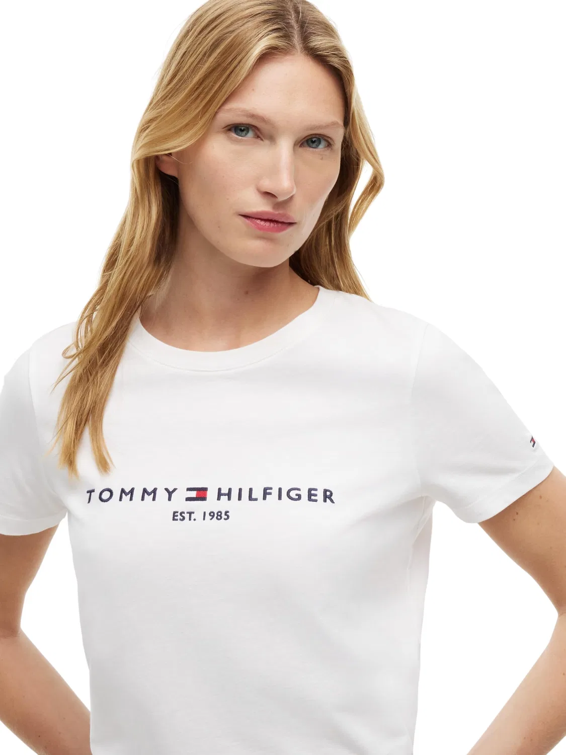 Женская футболка с коротким рукавом New Crew Neck Tee Slim Fit Tommy Hilfiger, White (White) — фото 3