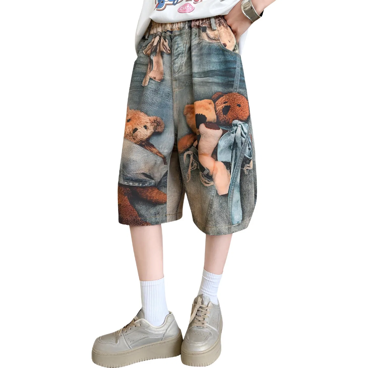 Детские джинсы-капри с принтом Bear Print Capri Pants TNTX