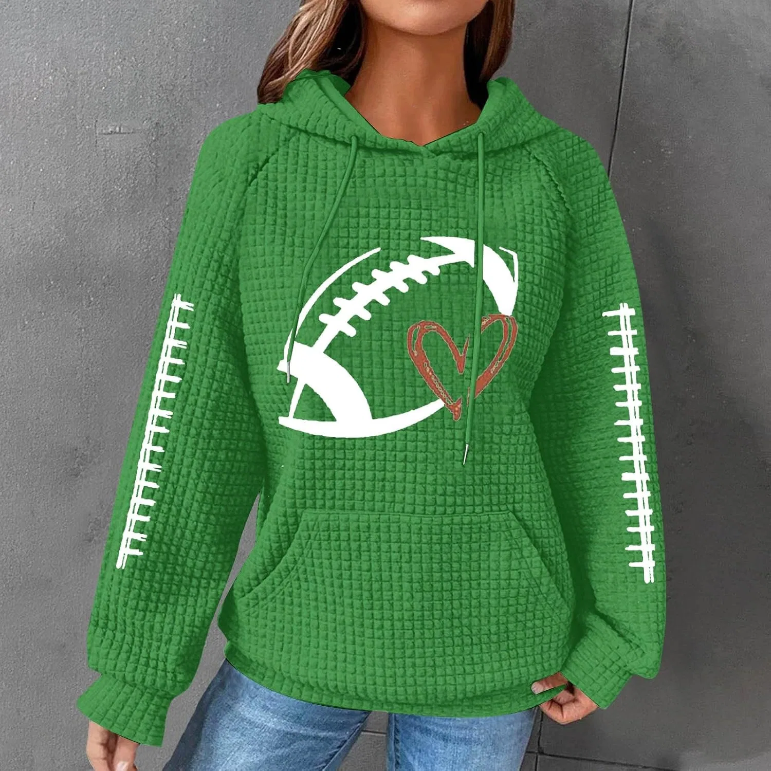 Женский свитшот с капюшоном, с принтом, Football Hooded, зелёный — фото 2