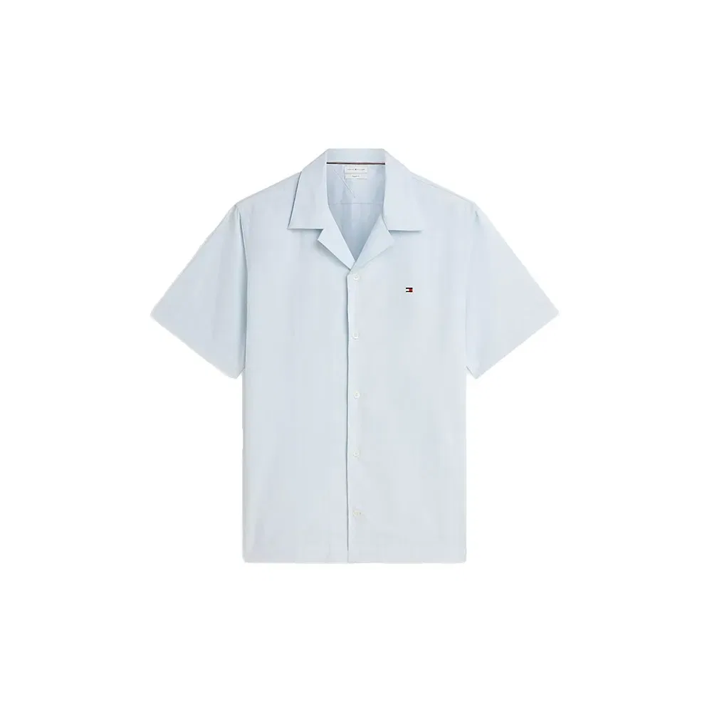 Мужская рубашка с коротким рукавом из хлопка и льна Dobby Linen Tommy hilfiger, Blue — фото 3
