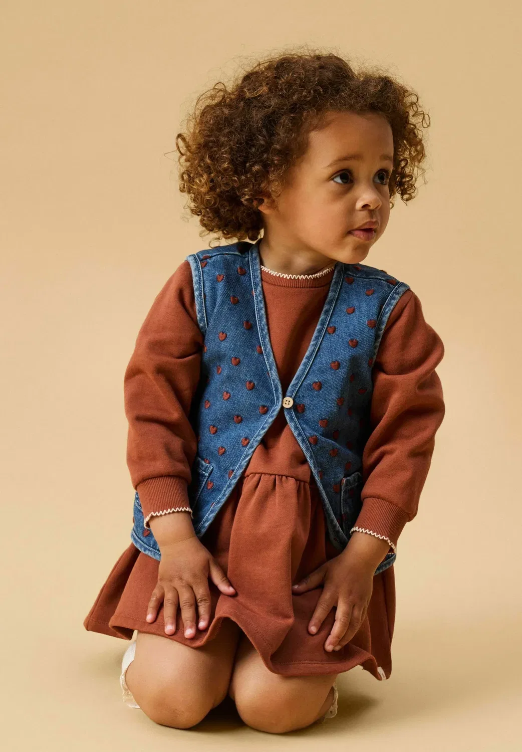 Джинсовый жилет с вышивкой Lil' Atelier, Dark Blue Denim