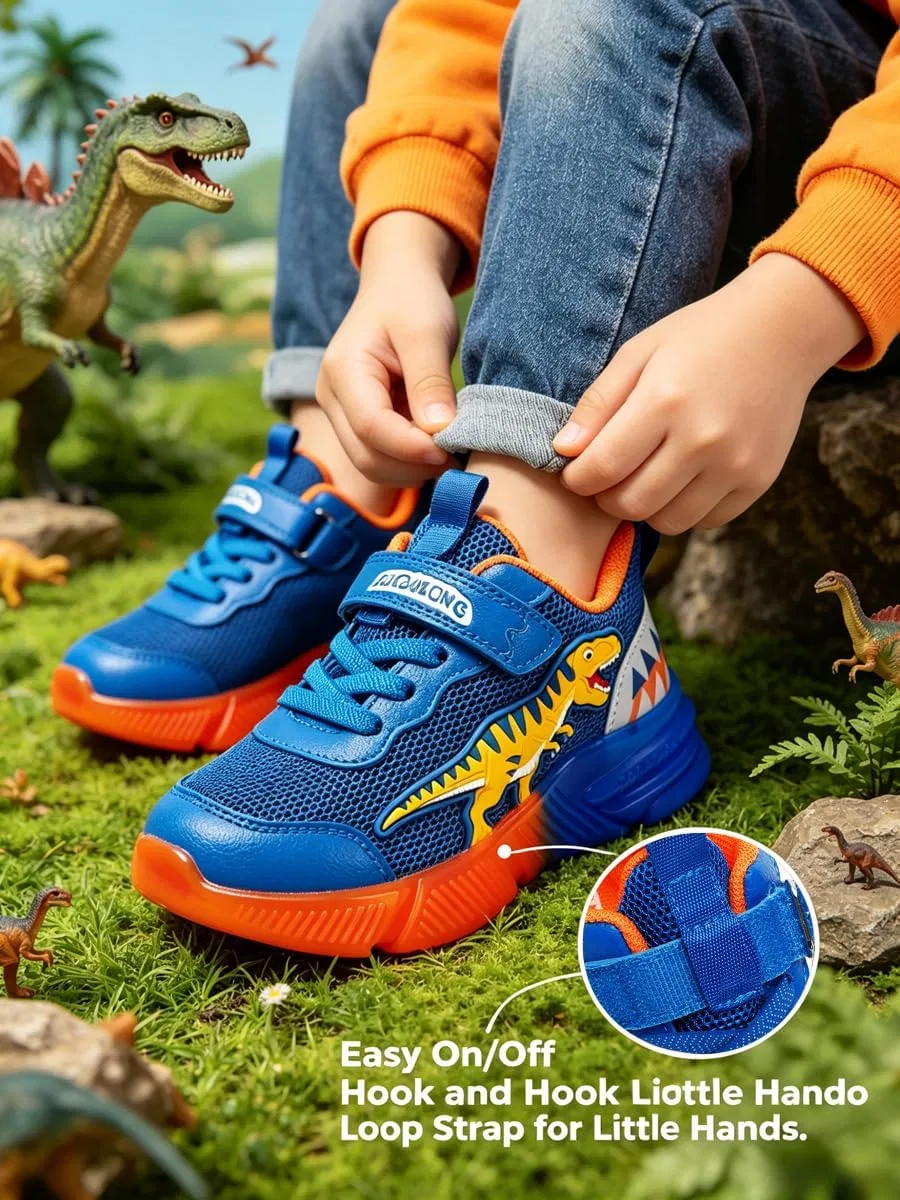 Детские кроссовки для мальчиков с LED-подсветкой T-REX Dinosaur EXDINO, Blue — фото 2