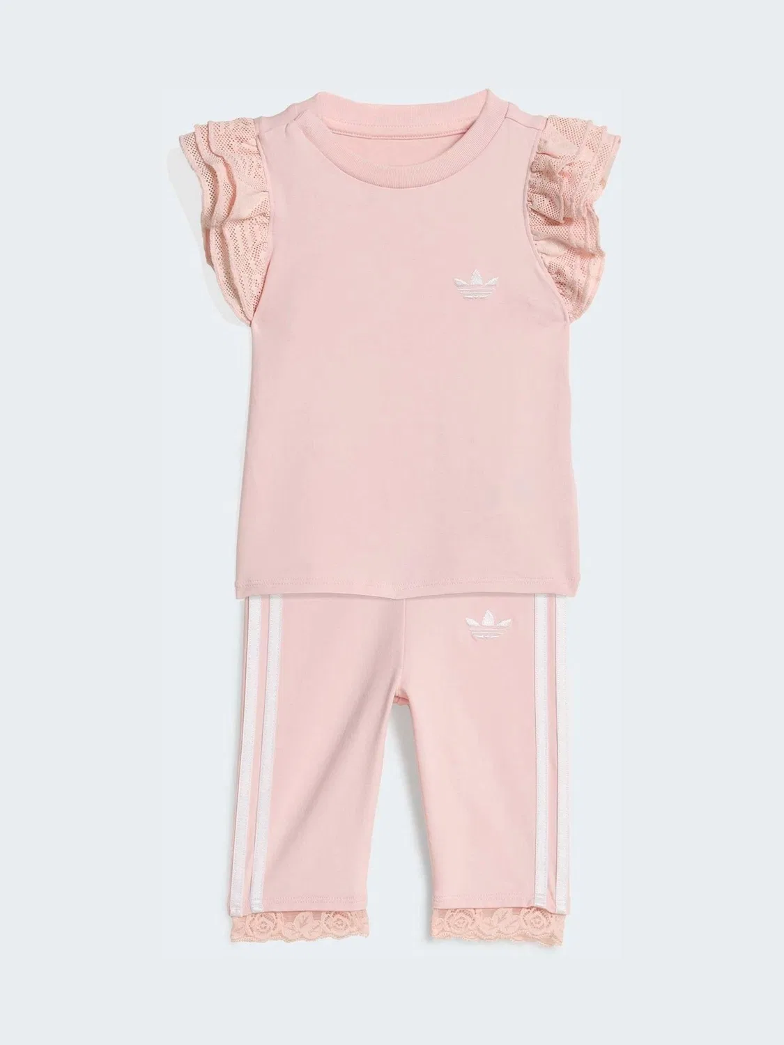 Комплект футболка с воланами и велосипедки adidas originals, розовый