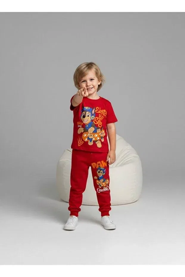Детский спортивный комплект для мальчиков с принтом Ideal basket - new season paw petrol d patterned Pijakids, Red