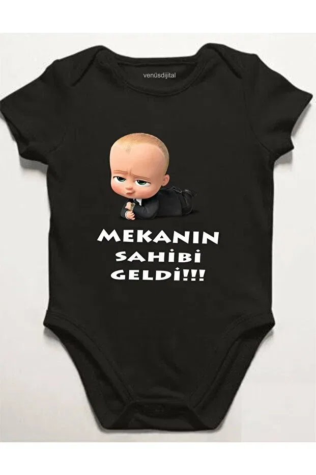 Детское боди для новорожденных с принтом Boss baby the owner of the place came, Venüsdijital, Black