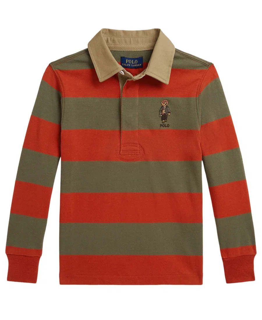 Рубашка-поло с длинным рукавом Polo Bear Ralph Lauren, Varsity Orange Multi