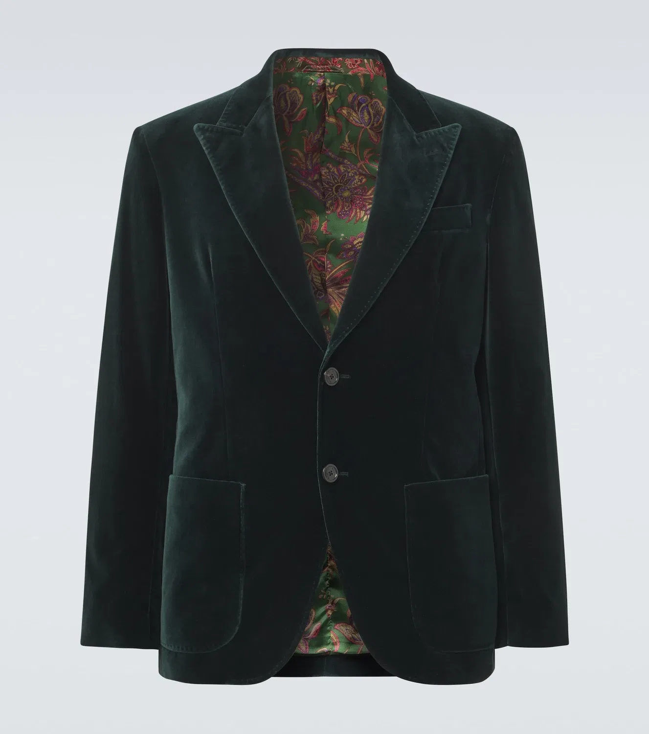 Хлопковый бархатный блейзер ETRO, зеленый