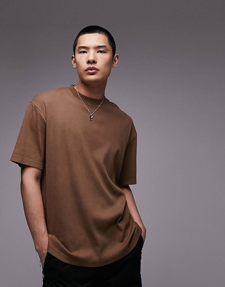 

Футболка Topman Ribbed Oversize With A Washed Effect, коричневый