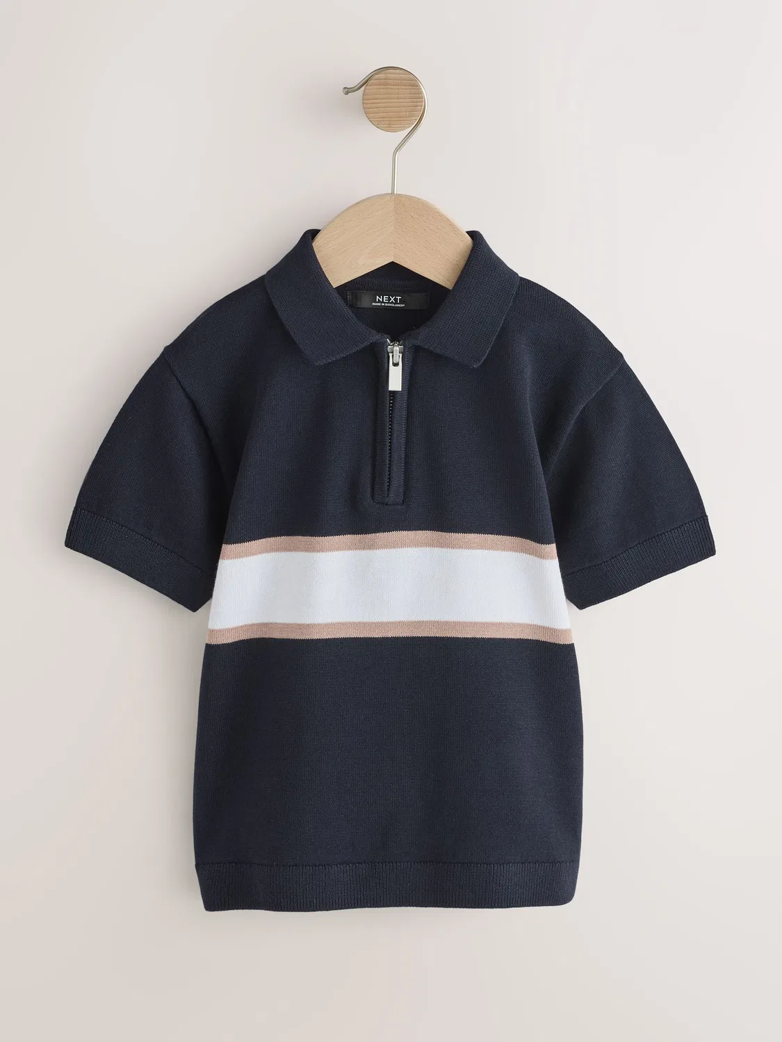 Поло с зип-застежкой, цветочный блок, 3-16 лет Next, Navy Blue Colour Block