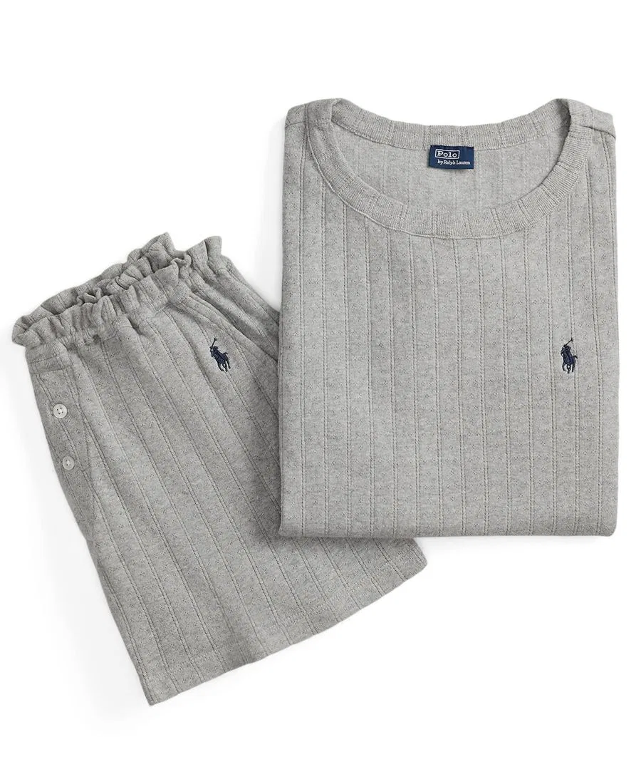 Комплект пижамы из хлопка с майкой и шортами, с длинным рукавом Polo Ralph Lauren, Heather Grey — фото 4
