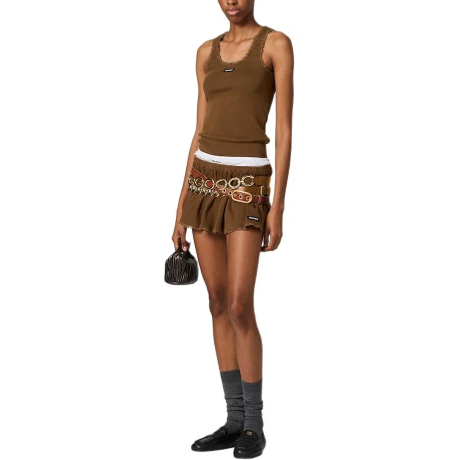 Топ-майка garment-dyed, MIU MIU, Cocoa Brown — фото 3
