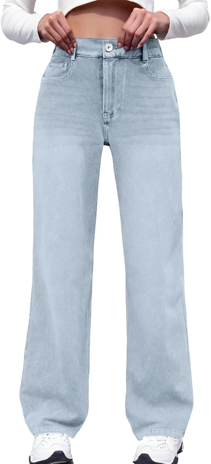 

Kenvina женские джинсы с высокой эластичной талией, широкие