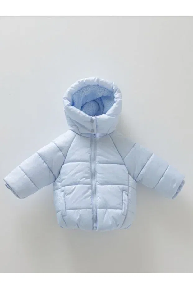 Детское пальто для девочек с меховым воротником Caramell, Light Blue