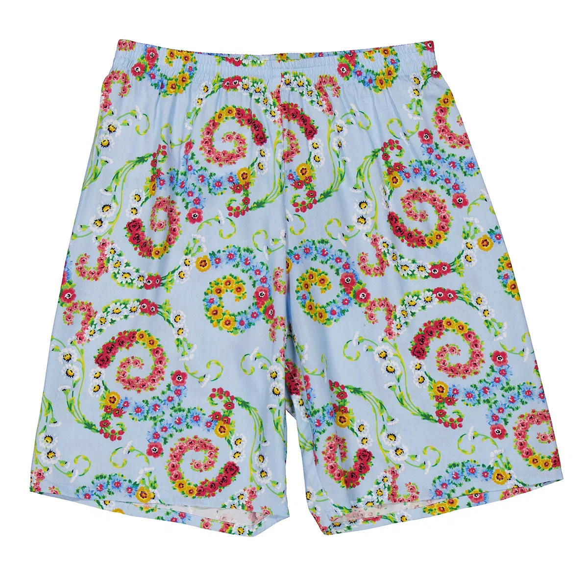 Шорты-бермуды с цветочным принтом Kids Floral Swirl Bermuda Shorts Young Versace, Pastel Blue+Multicolor
