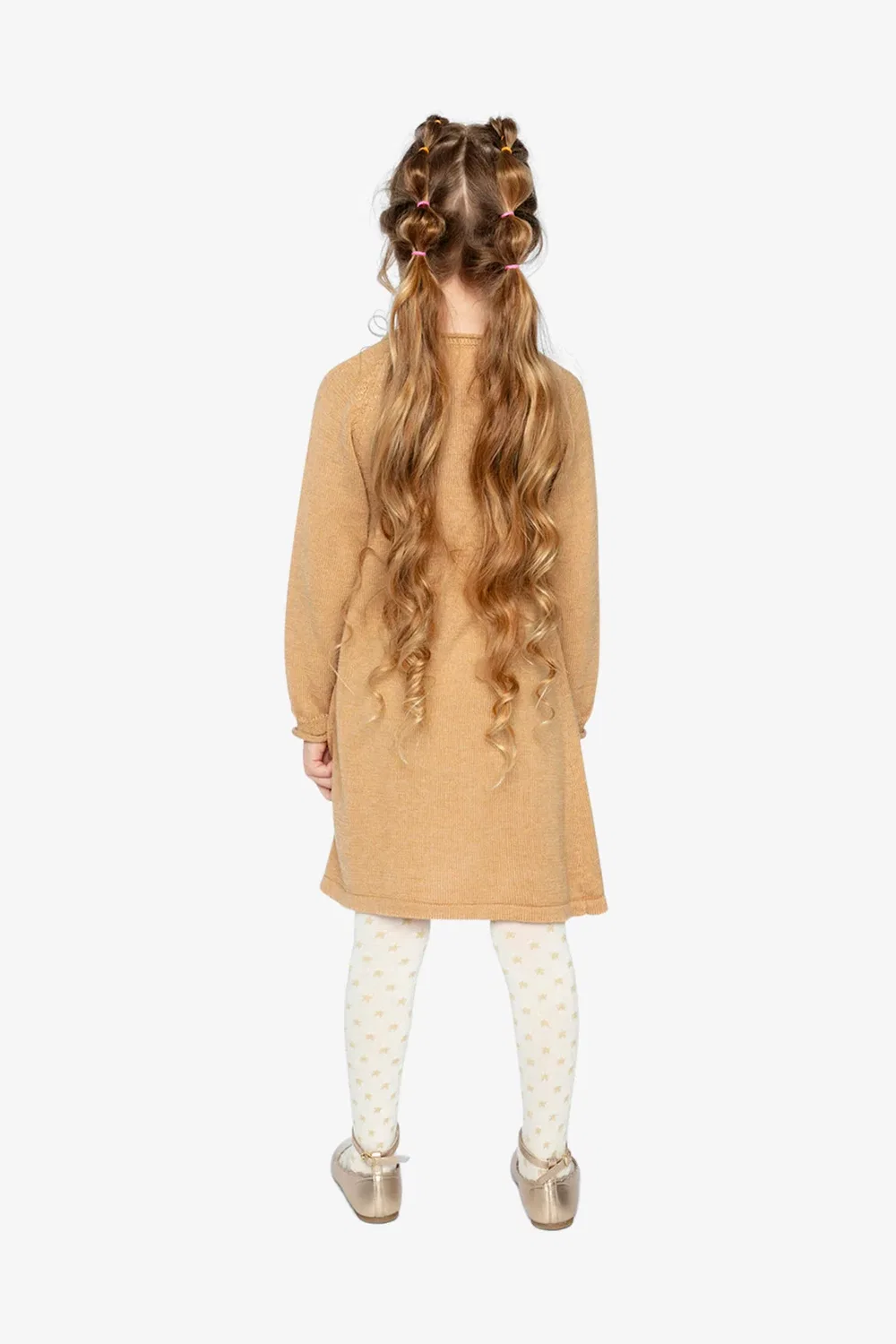 Детское платье-трапеция вязаное с бантом Knitted Dress Deux par Deux, Brown Cinnamon — фото 3