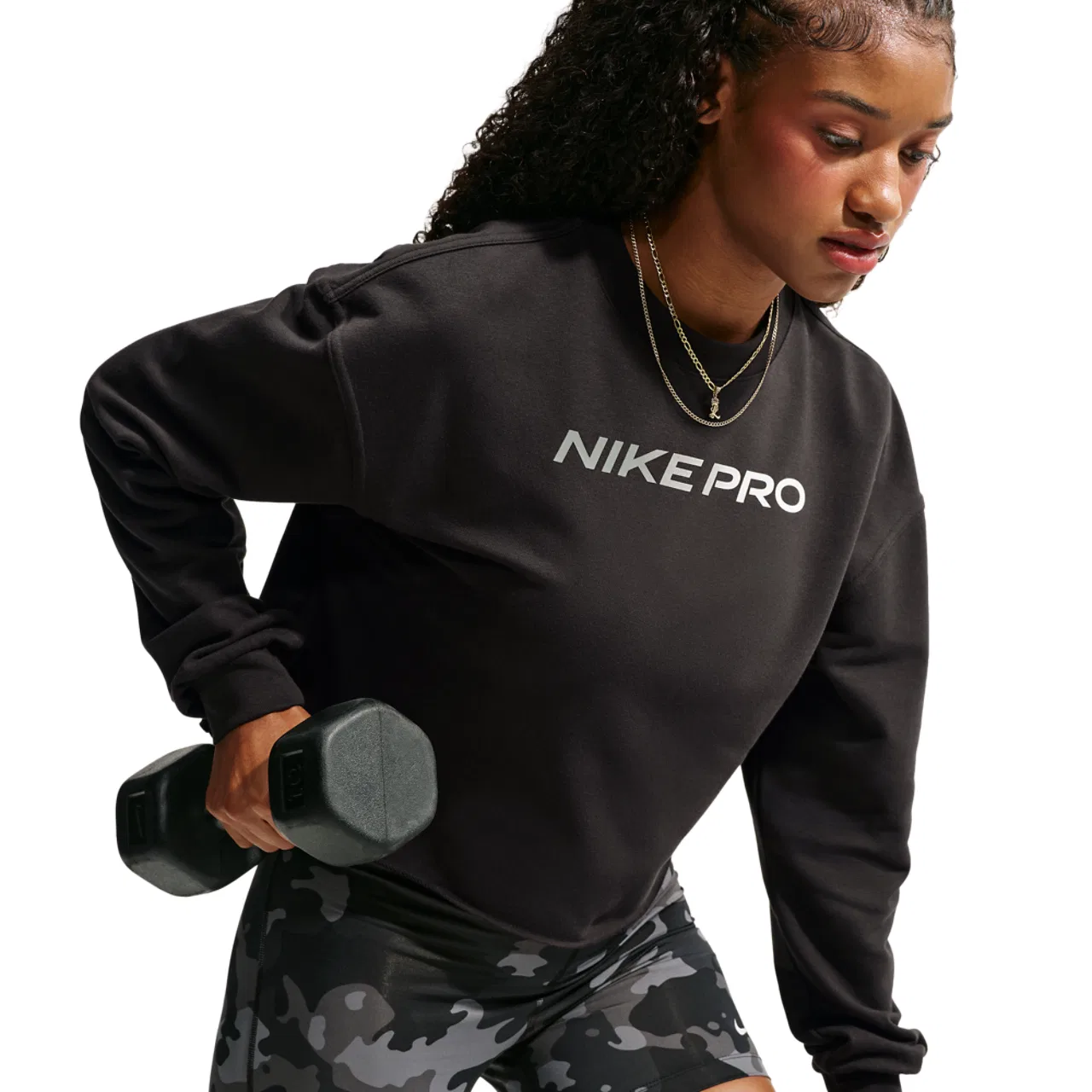 Женский пуловер Nike Pro Dri-FIT Crew Fleece TT Gradient, Black/White — фото 3